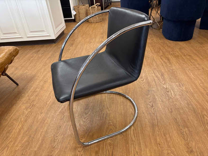 Pair of Black Leather and Steel Lens Chairs