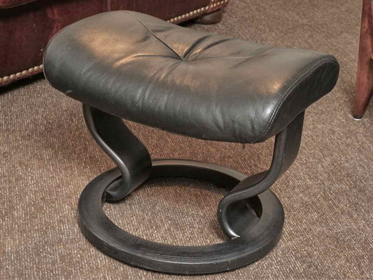 Ekornes Black Leather Stressless Arm Chair  & Ottoman