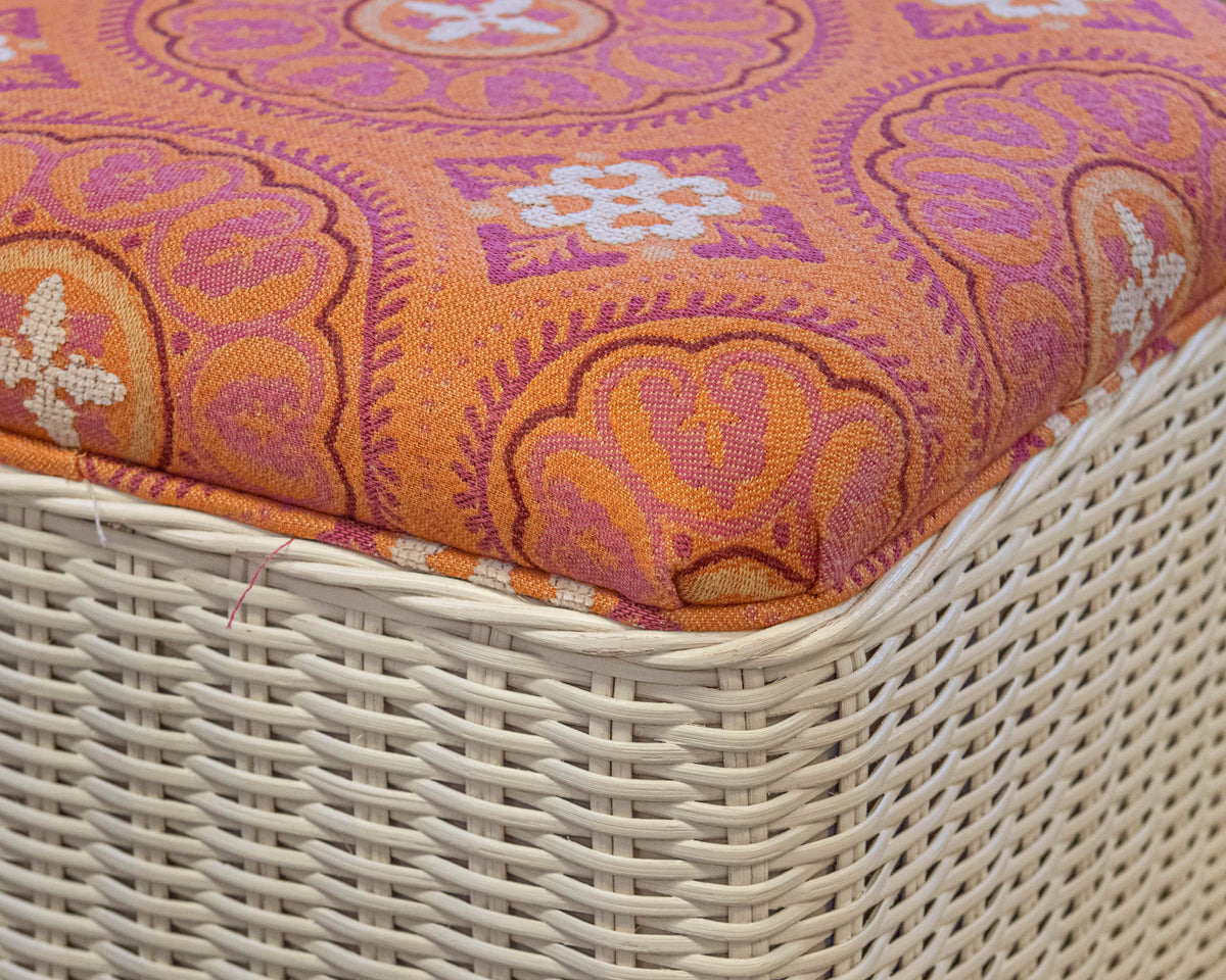 Capris Furniture Hassock Cocktail Table in White Wood & Wicker