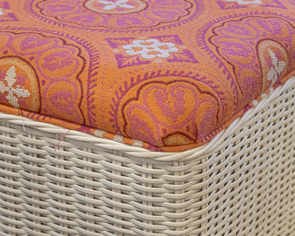 Capris Furniture Hassock Cocktail Table in White Wood & Wicker