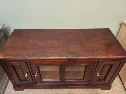Cherry Stain Media Furniture with Glass Door & 2 Wood Doors