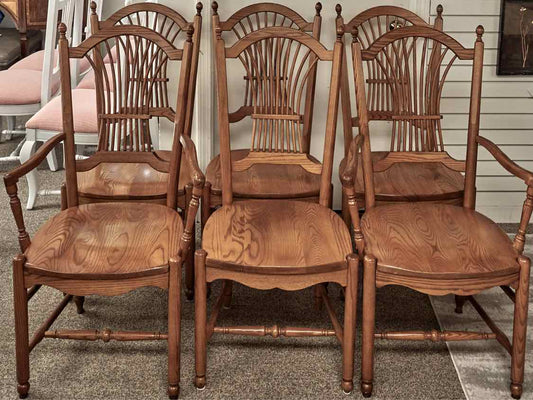 Set of 6 Oak Rice Back Dining Chairs