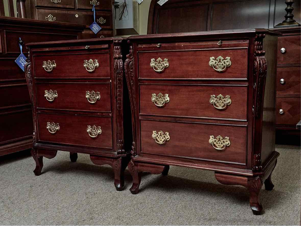 Pair of Mahogany Chippendale Style 3 Drawer Nightstands