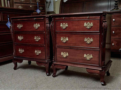 Pair of Mahogany Chippendale Style 3 Drawer Nightstands