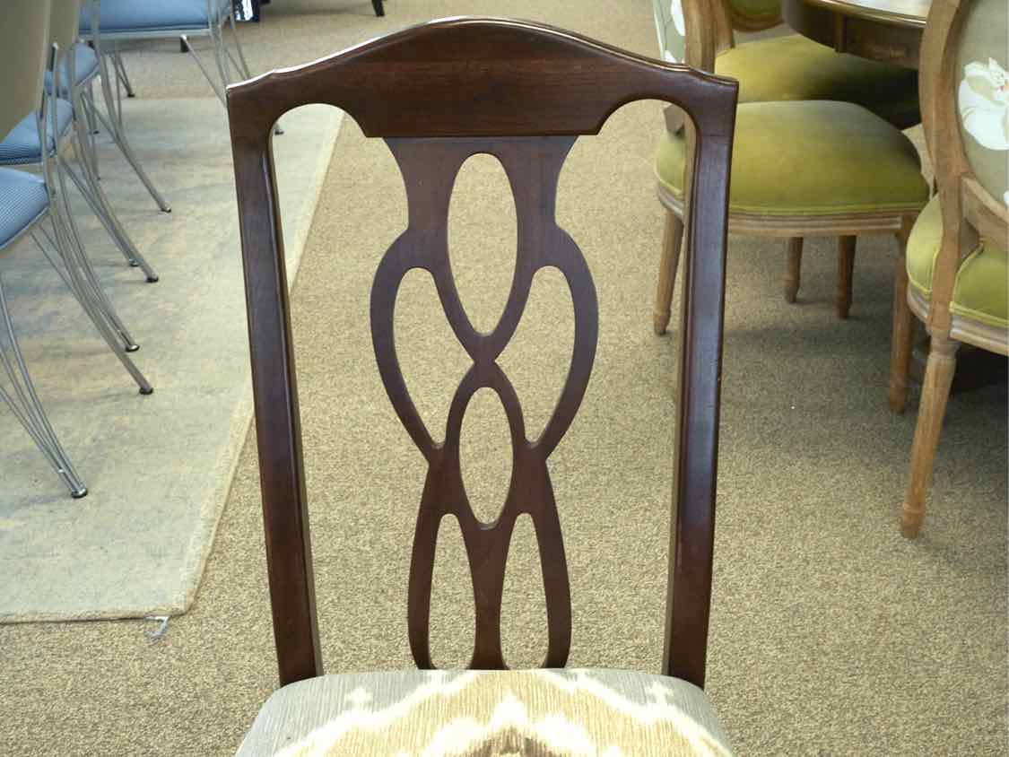 Set of 10 Mahogany Dining Chairs with Ikat Seats in Grey, Tan & Cream