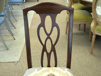 Set of 10 Mahogany Dining Chairs with Ikat Seats in Grey, Tan & Cream