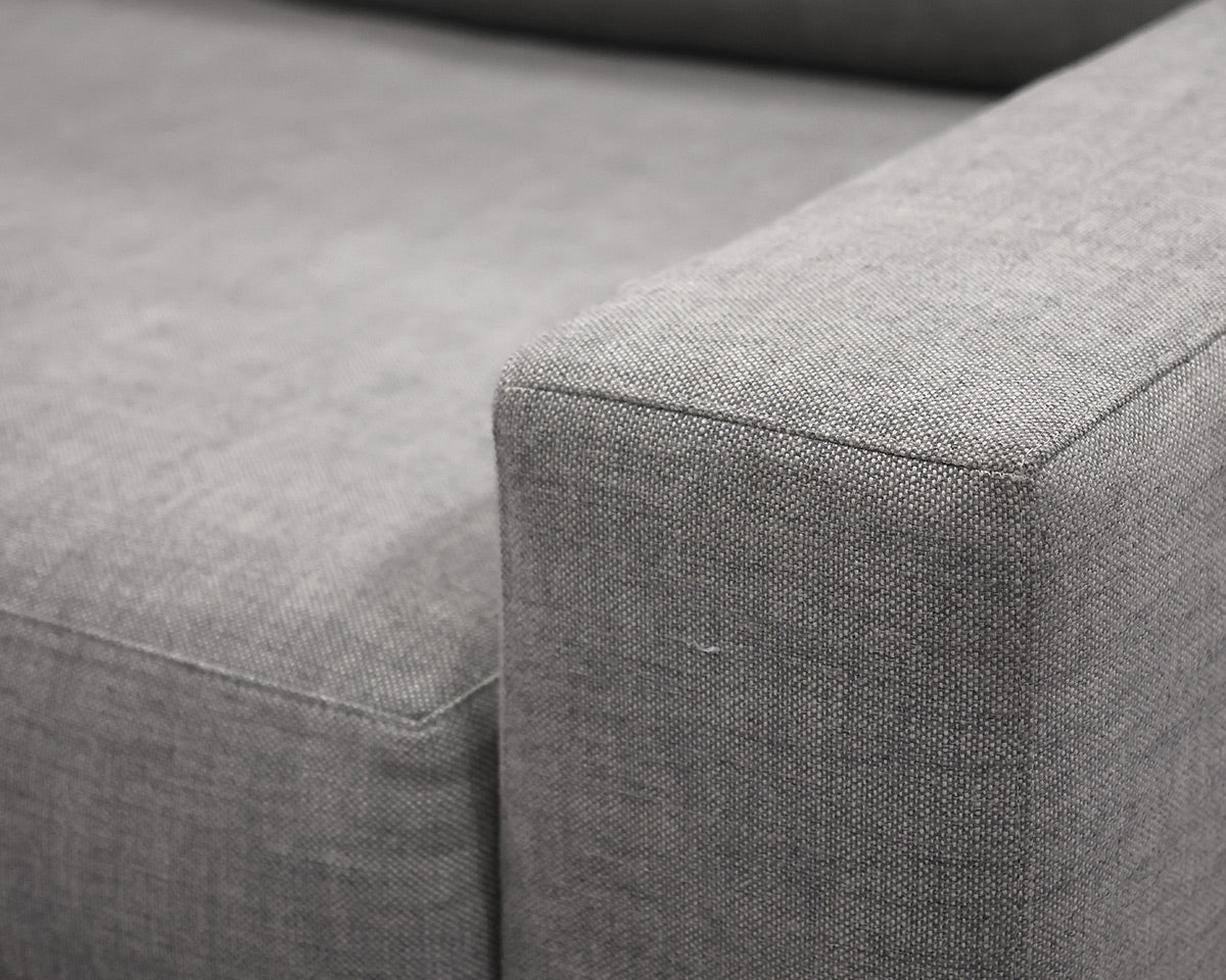 RH Modena Track-Arm Bench Cushion Right Arm Luxe L-Sectional in Grey Linen