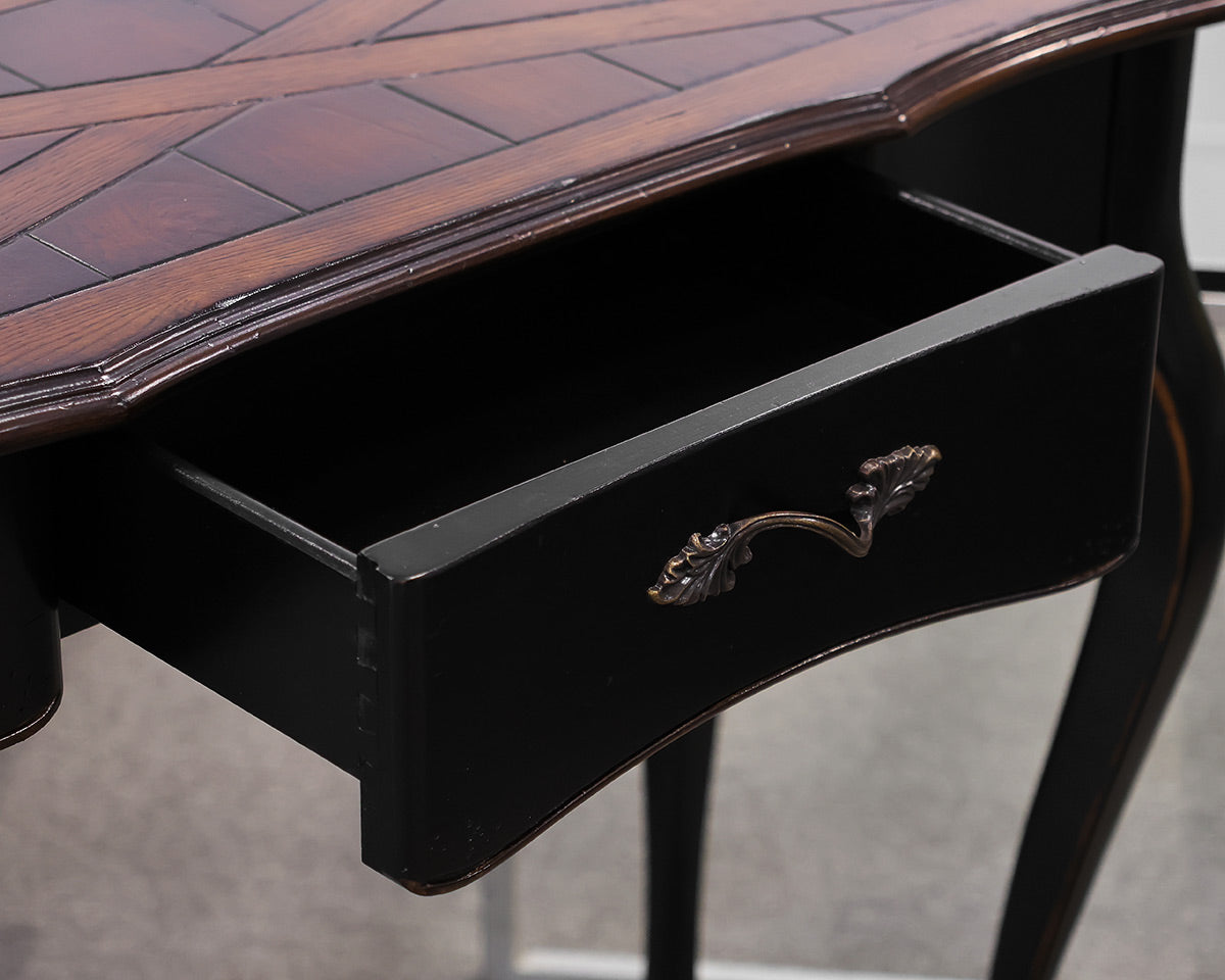 French Country Single Drawer Console in Black with Natural Finish Plank Top