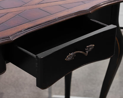 French Country Single Drawer Console in Black with Natural Finish Plank Top