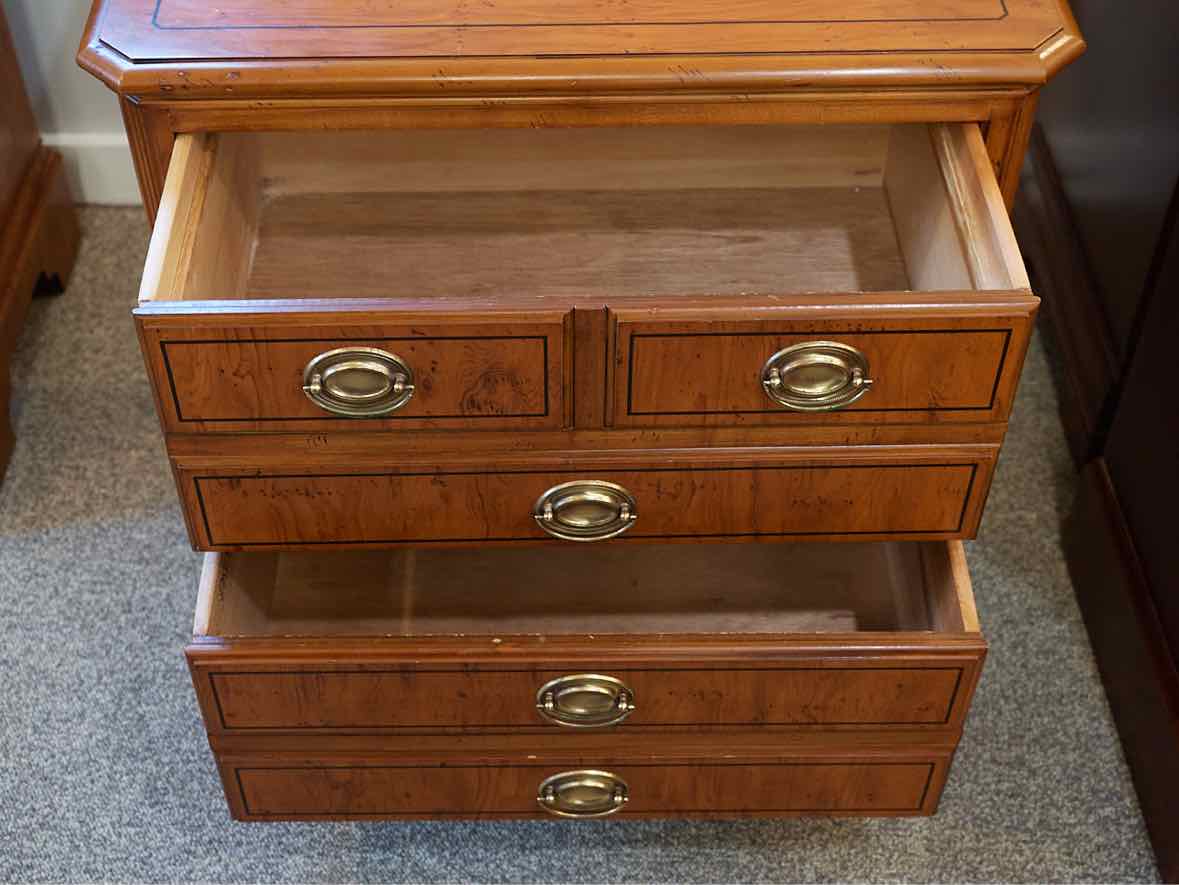 Pair of Drexel Inlaid Burlwood Two Drawer Nightstands
