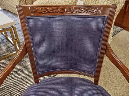Mahogany  Arm Chair with Carving in Navy Blue Upholstery with Nailhead Trim