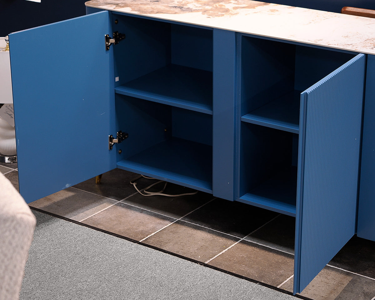 MCM Reeded Cabinet With Stone Top