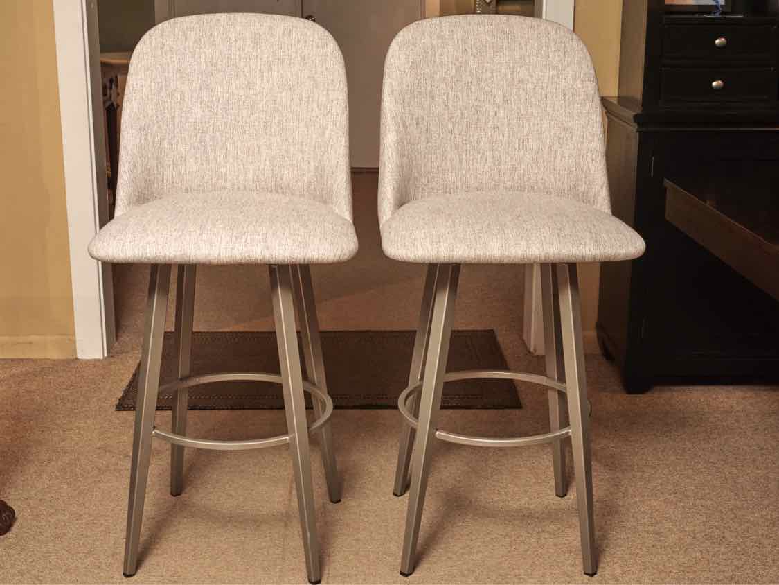 Pair Of Amisco Industries Canada Silver Gray Swivel  Bar Stools