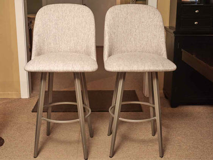 Pair Of Amisco Industries Canada Silver Gray Swivel  Bar Stools