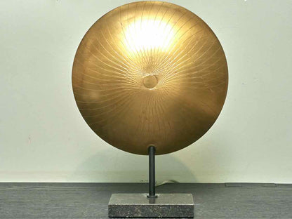 Brass Circle Table Lamp with Black Marble Base
