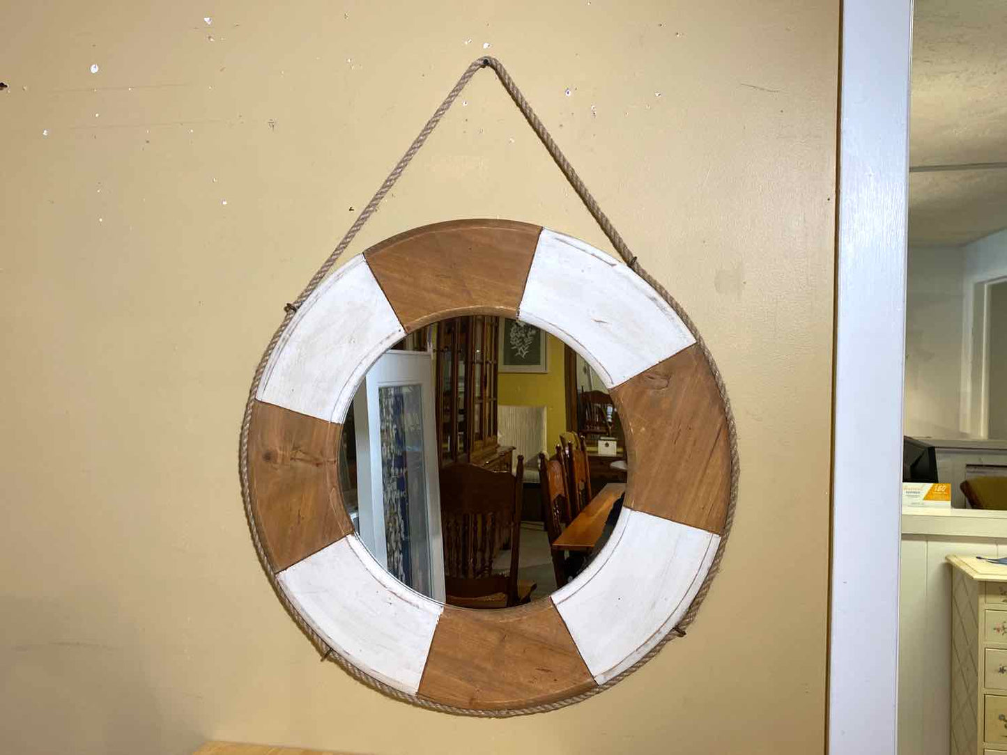 Coastal Natural and White Round Mirror