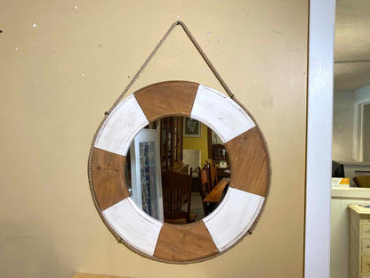 Coastal Natural and White Round Mirror