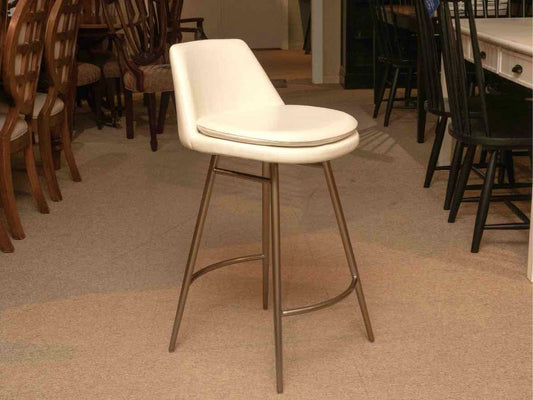 Set oF 4 West Elm Ivory Leather Bronze Finish Legs Counter Stools