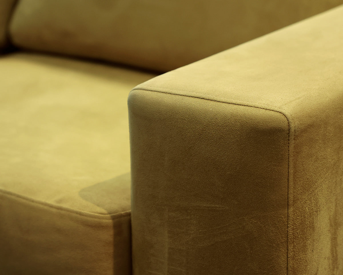 Bo Concept Loveseats Loveseat in Chartreuse Microsuede on Brushed Stainless Legs
