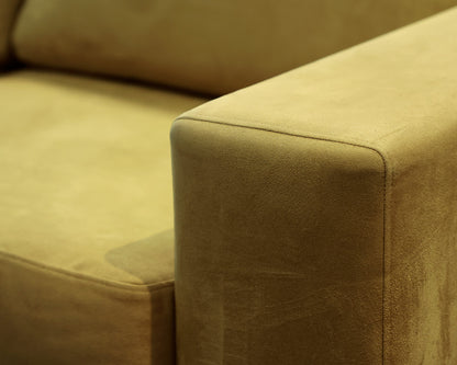 Bo Concept Loveseats Loveseat in Chartreuse Microsuede on Brushed Stainless Legs