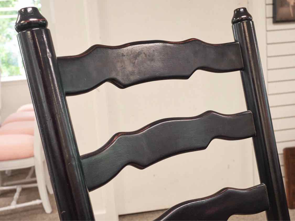 Pair of Black Finish Ladder Back Dining Chairs with Maple Seats