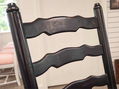 Pair of Black Finish Ladder Back Dining Chairs with Maple Seats