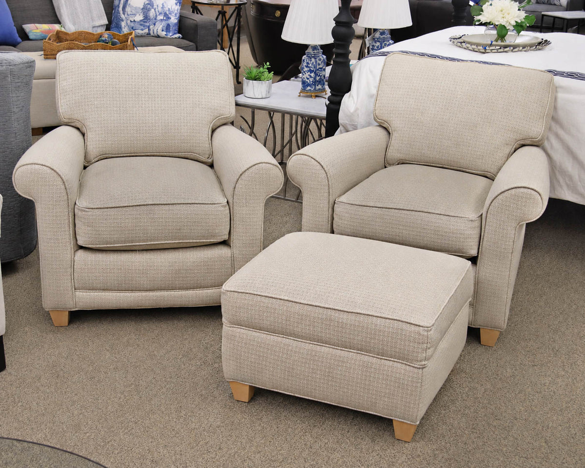 Rowe (2) Armchairs & Ottomon Set in Modern Beige and White