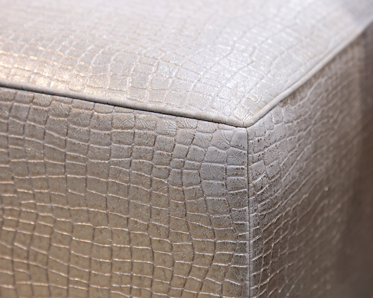 Silver Crocodile Vegan Leather Ottoman