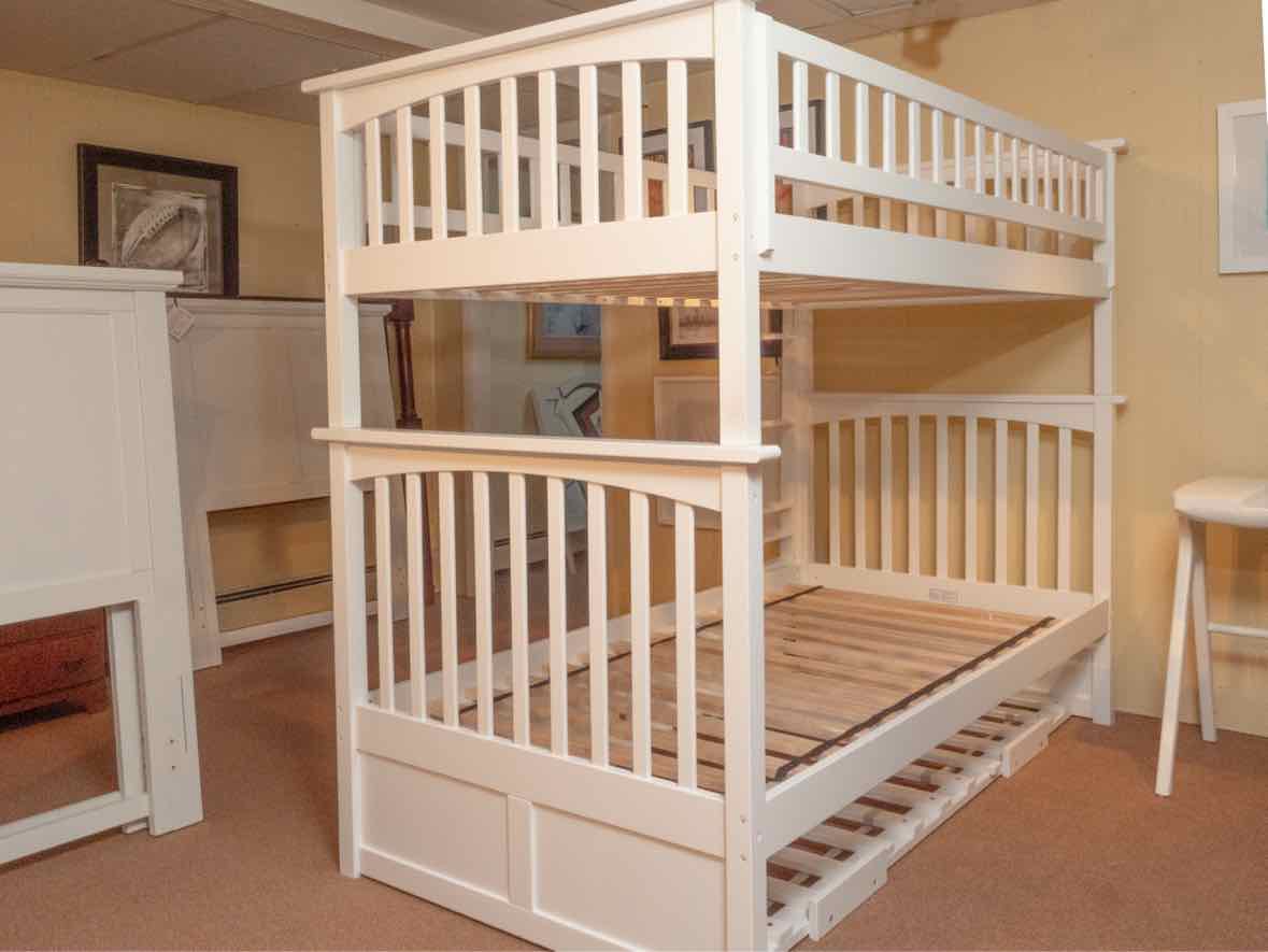 White Finish Twin Over Twin Bunkbed With Pull Out Trundle