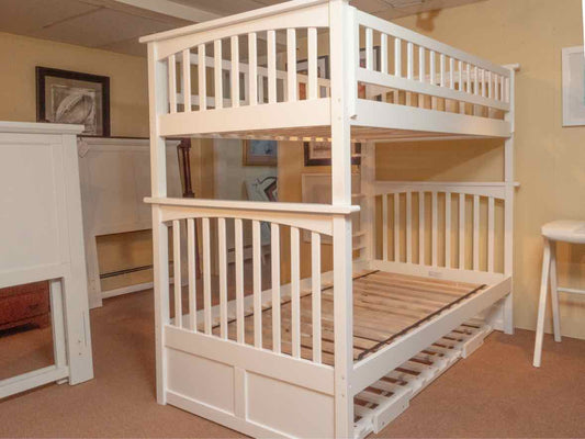 White Finish Twin Over Twin Bunkbed With Pull Out Trundle