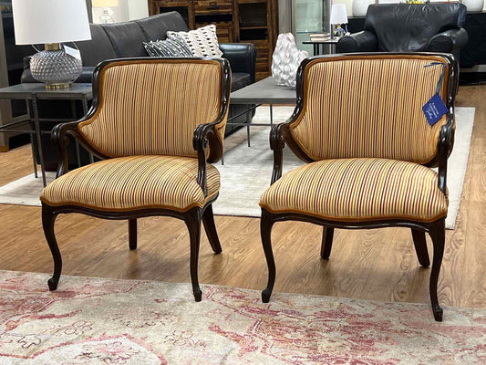 Pair of Striped Bergere Chairs