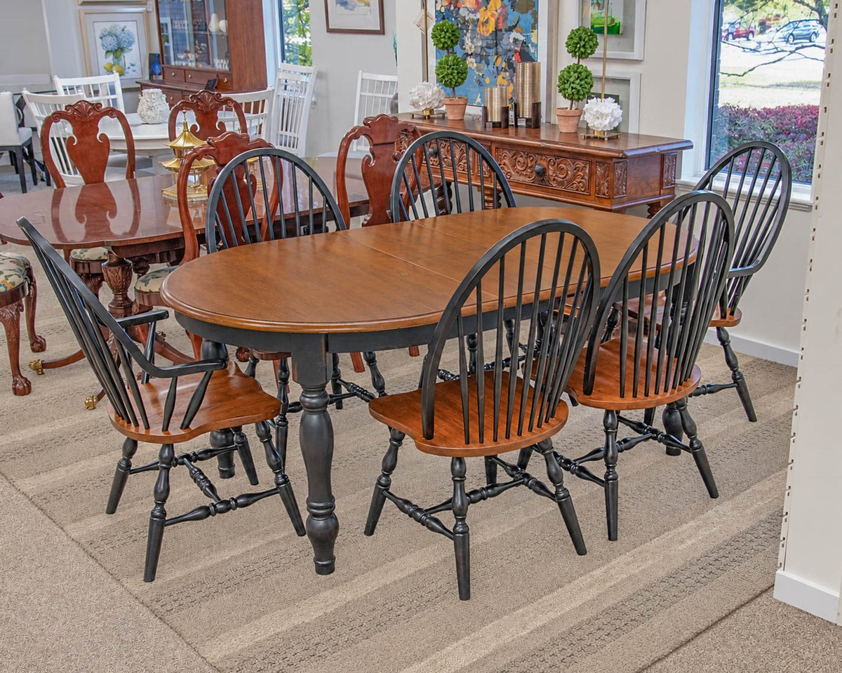 Cherry Finish Oval Table with Butterfly Leaf  & 6 Windsor Chair Set