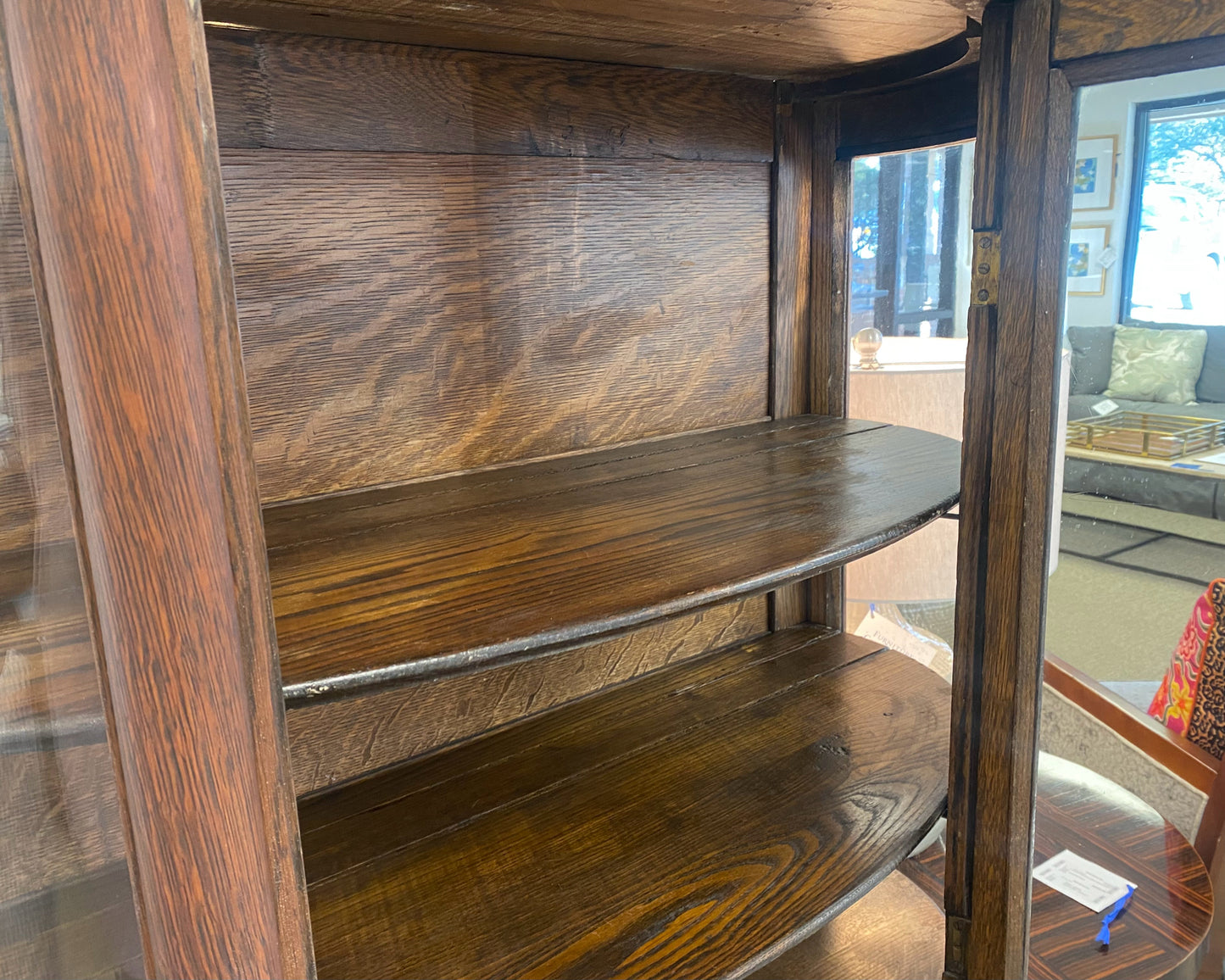 Vintage Oak Display Cabinet with Curved Glass