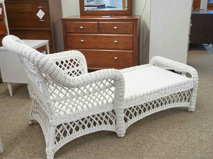 Coastal White Wicker Chaise Lounger