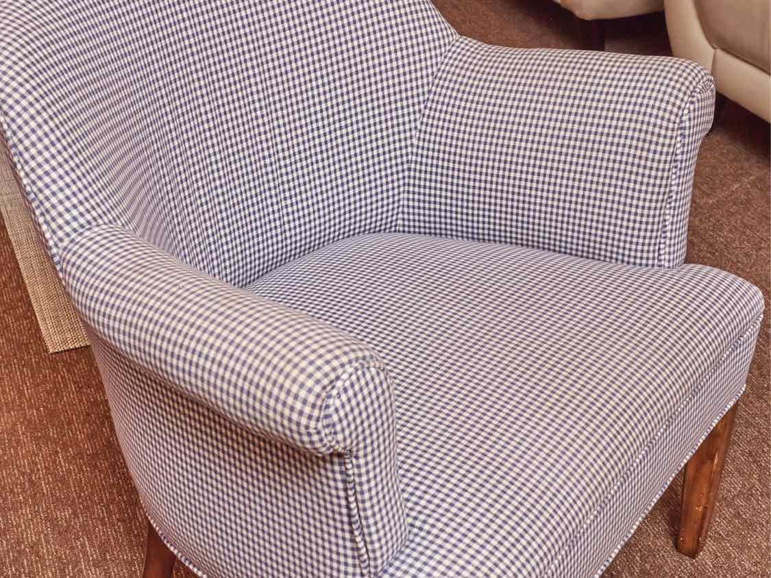 Blue & White Gingham Upholstered Arm Chair