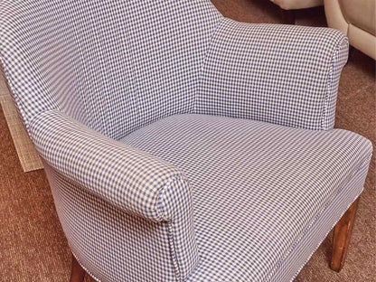Blue & White Gingham Upholstered Arm Chair
