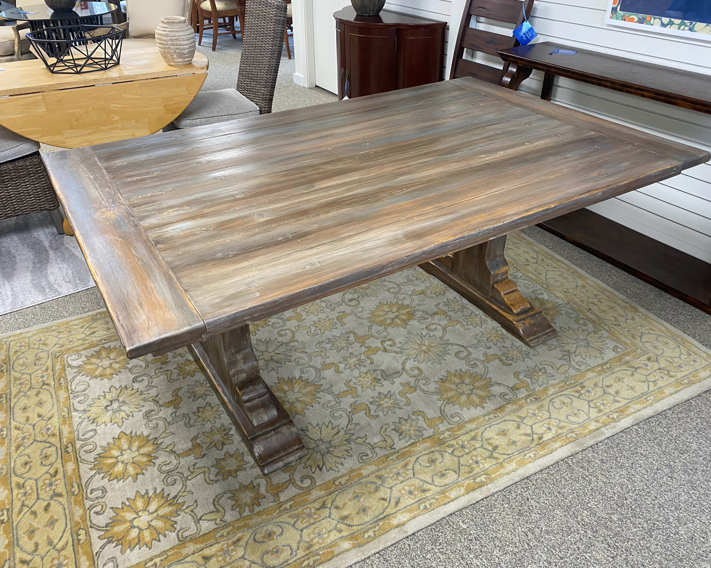 Expanding Trestle Dining Table with Painted Faux-Driftwood Finish