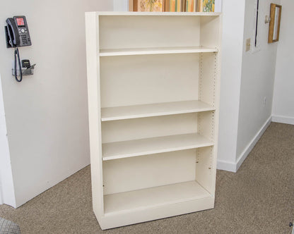 Solid Wood Bookcase in Off White Finish with 3 Adjustable Shelves