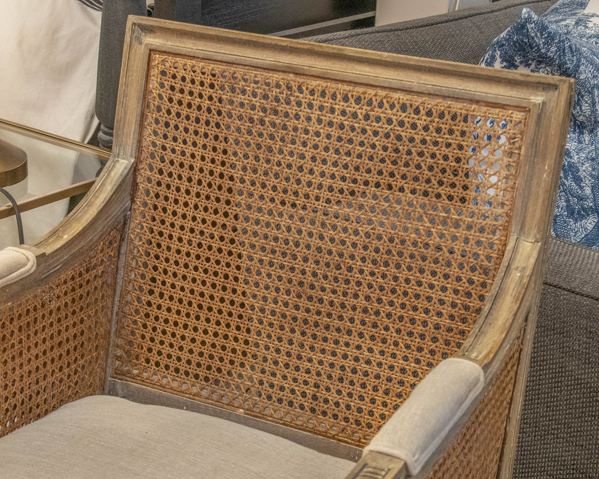 French Style Light Wood Caned Back Arm Chair