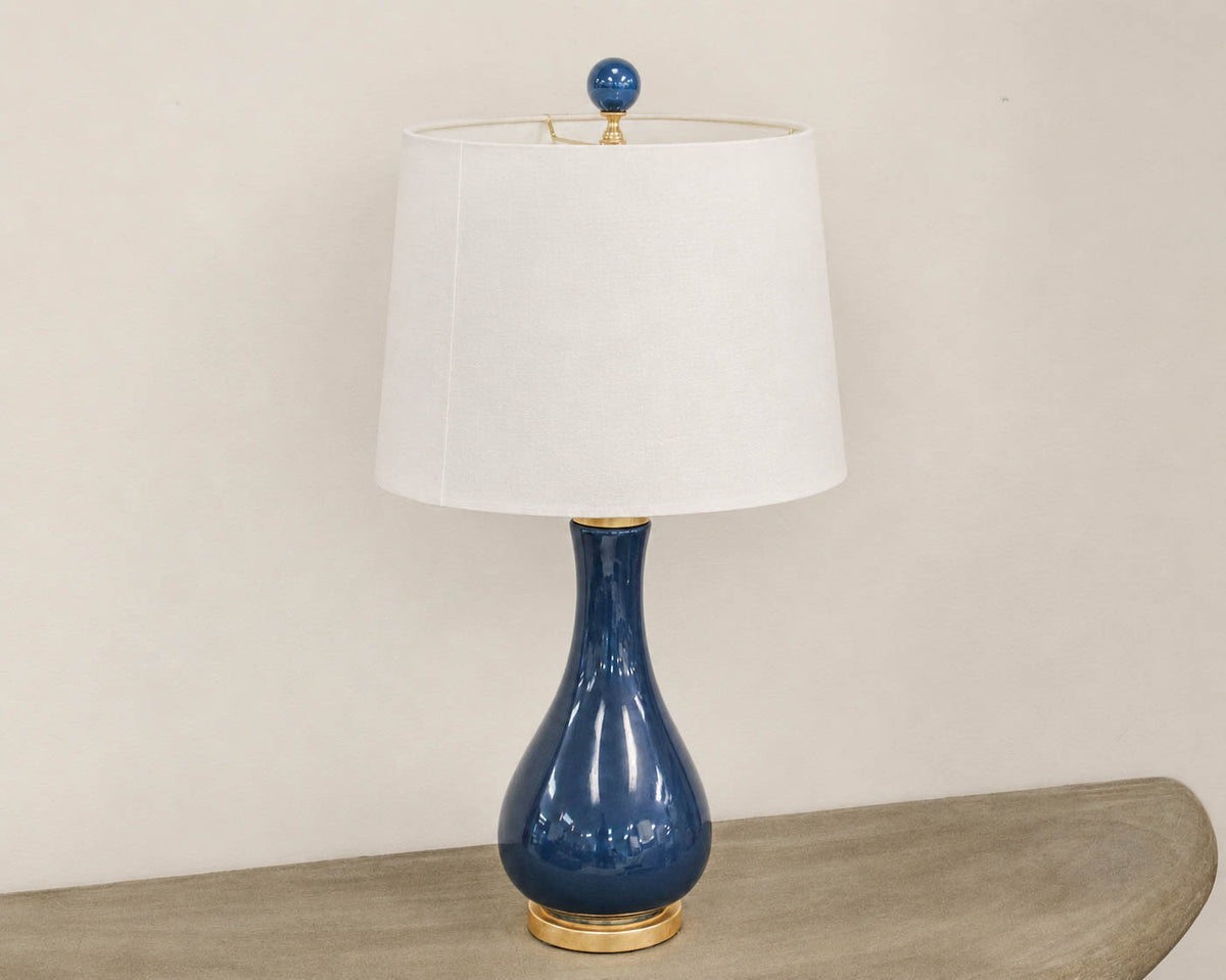 Navy Blue Porcelain Table Lamp with Gold Base