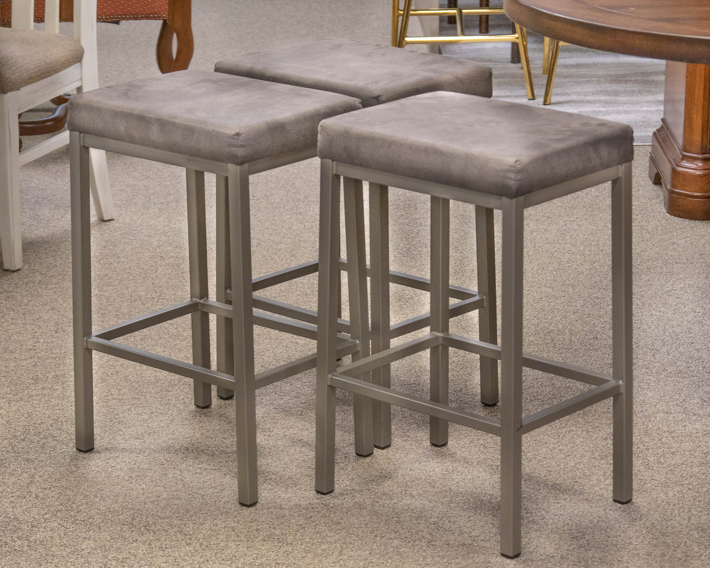 Set of Three Metal Base Counter Stools