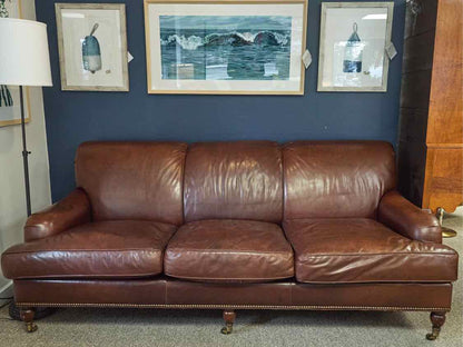 Southwood  Brown Leather  3 Cushion Sofa on Casters