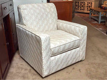 Swivel Chair with Track Arm in Ivory & Beige Trellis Design Upholstery