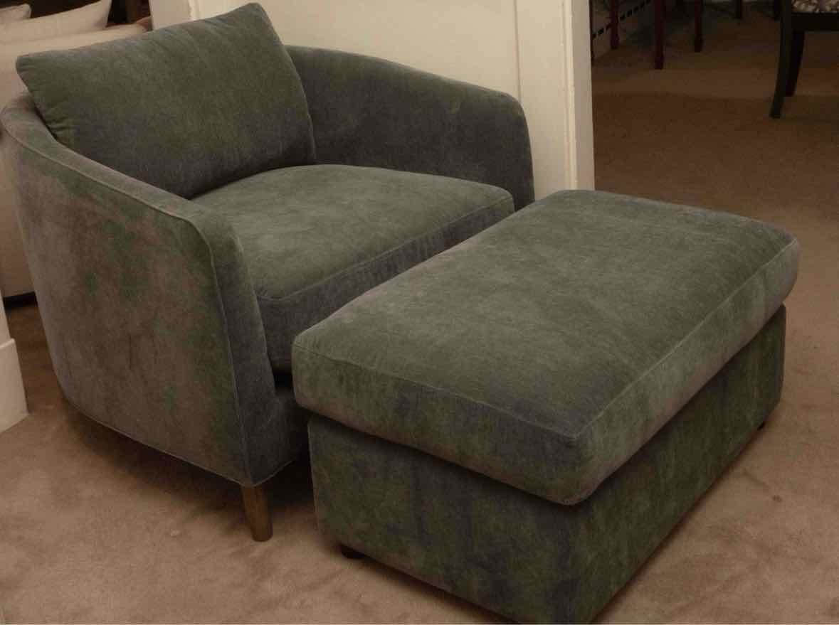 Pottery 'Remmy' Chair & Ottoman in Slate Blue Performance Chenille