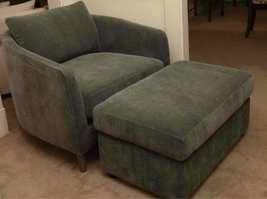 Pottery 'Remmy' Chair & Ottoman in Slate Blue Performance Chenille
