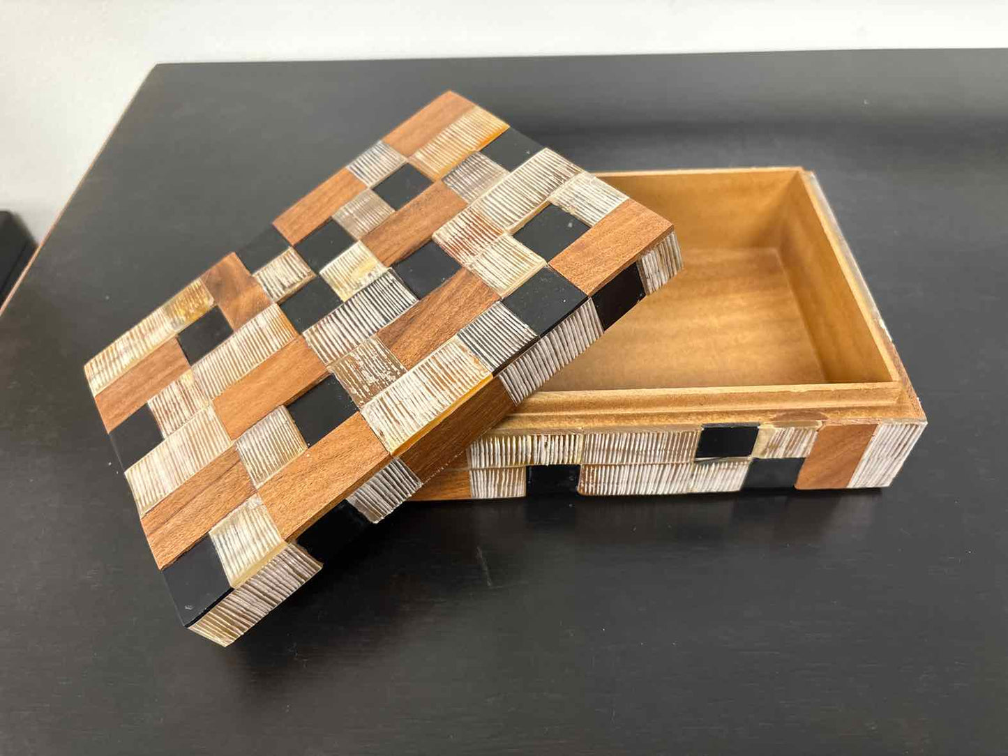 Small Decorative Box with Wood & Bone Tile