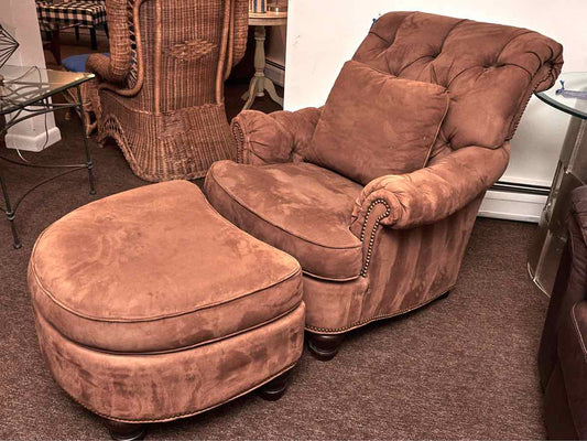Key City  Ultra Suede Tufted Back Arm Chair & Ottoman