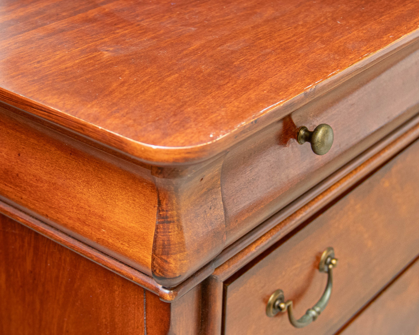 Louis Philippe Double Dresser in Dark Cherry Finish with Brass Pulls