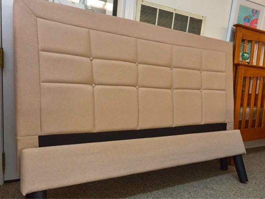 Full Sand Color Upholstered  Button Back  Headboard Bed
