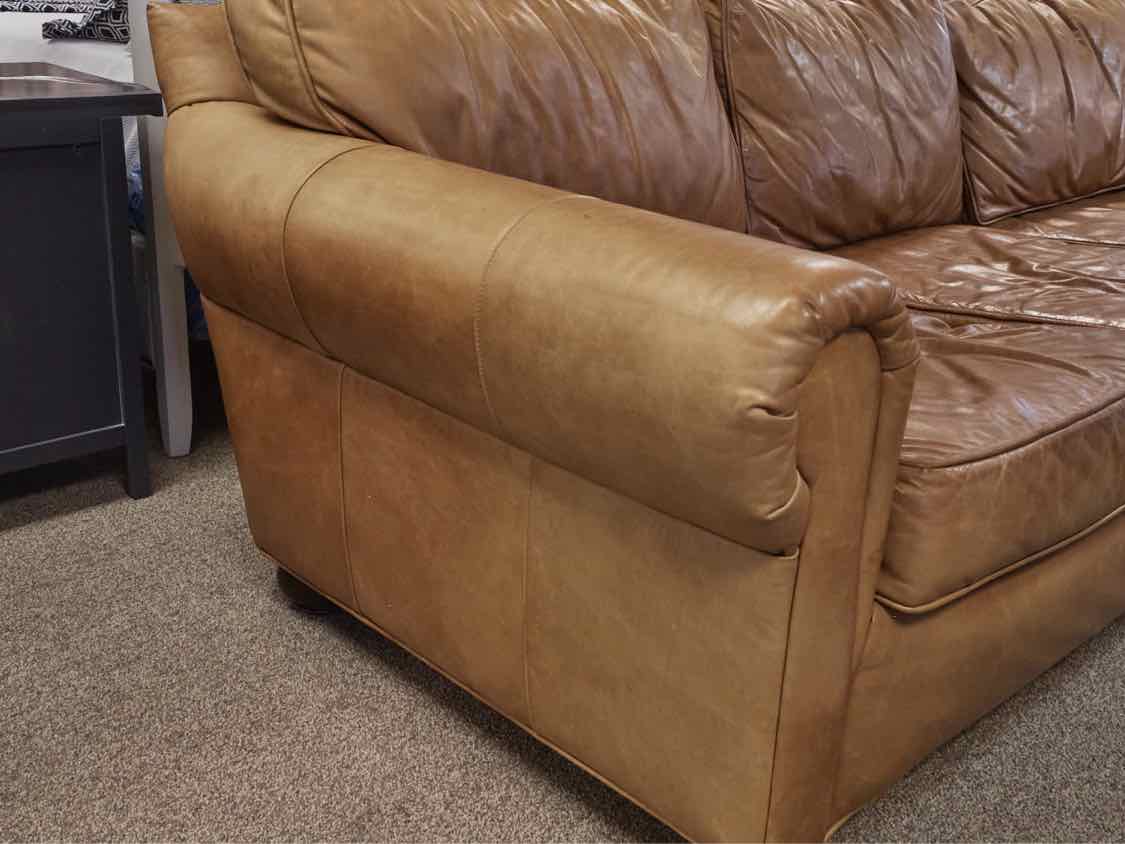 RH Saddle Brown leather 3 Cushion Sofa
